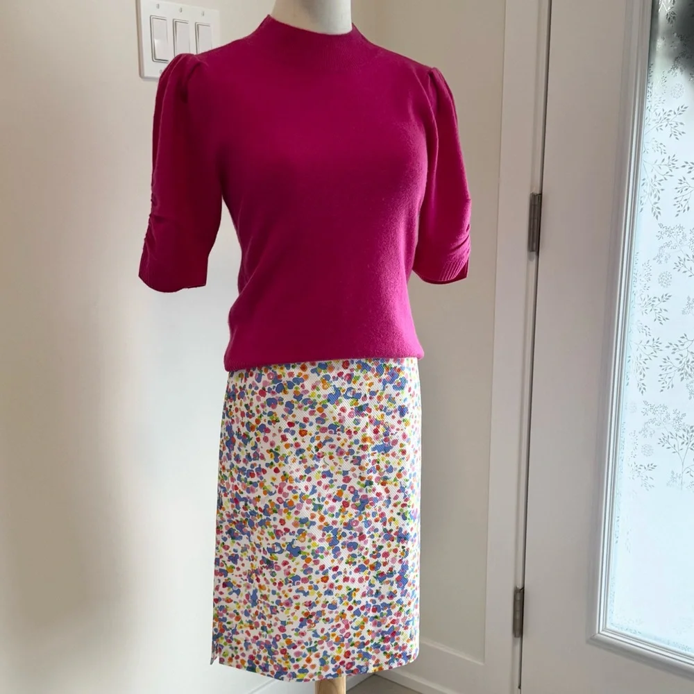 Leggiadro White Midi Skirt with Multicolor Floral Confetti Print - Picture 3 of 10